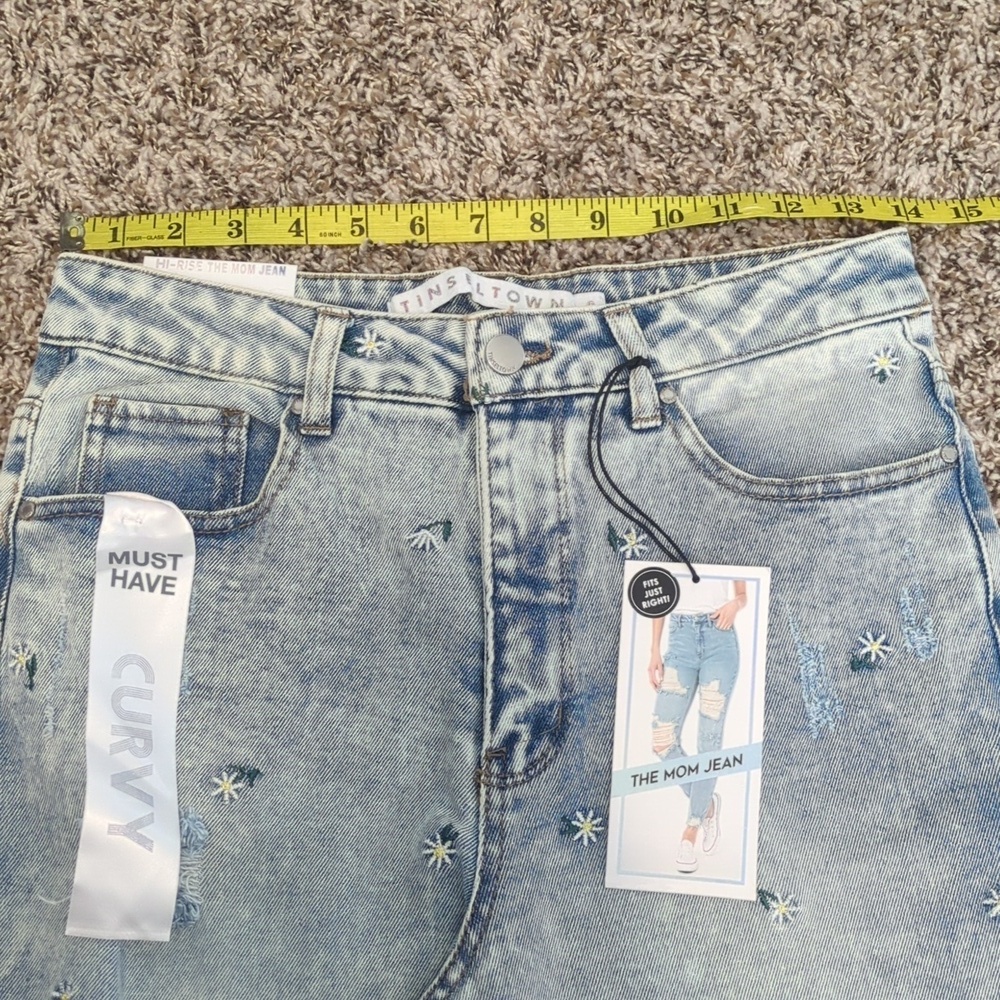Tinseltown distressed floral embroidered hi-rise the mom jeans - Picture 6 of 13